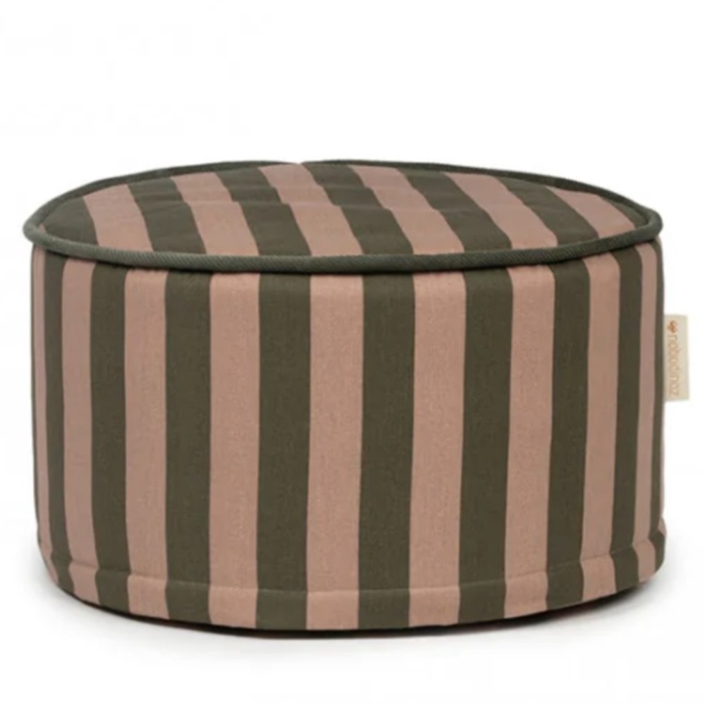 Lightly Used nobodinoz Majestic Round Stool Green Taupe Stripes Pouf Kids Room